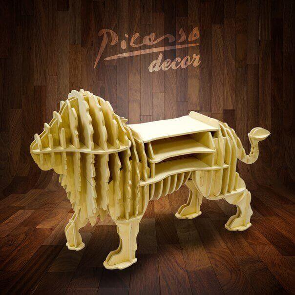 3D lion shelf puzzle vector fie