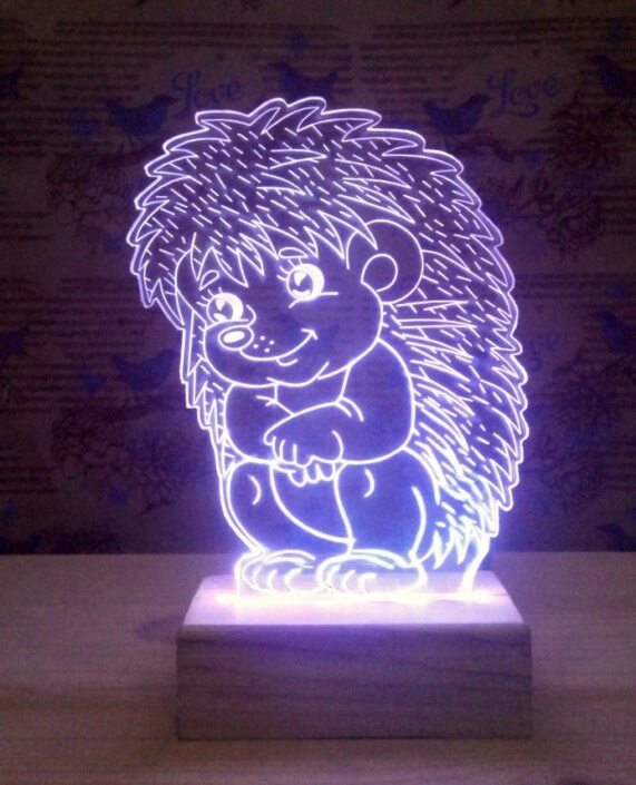 Hedgehog 3D Illusion Night Lamp Vector Design